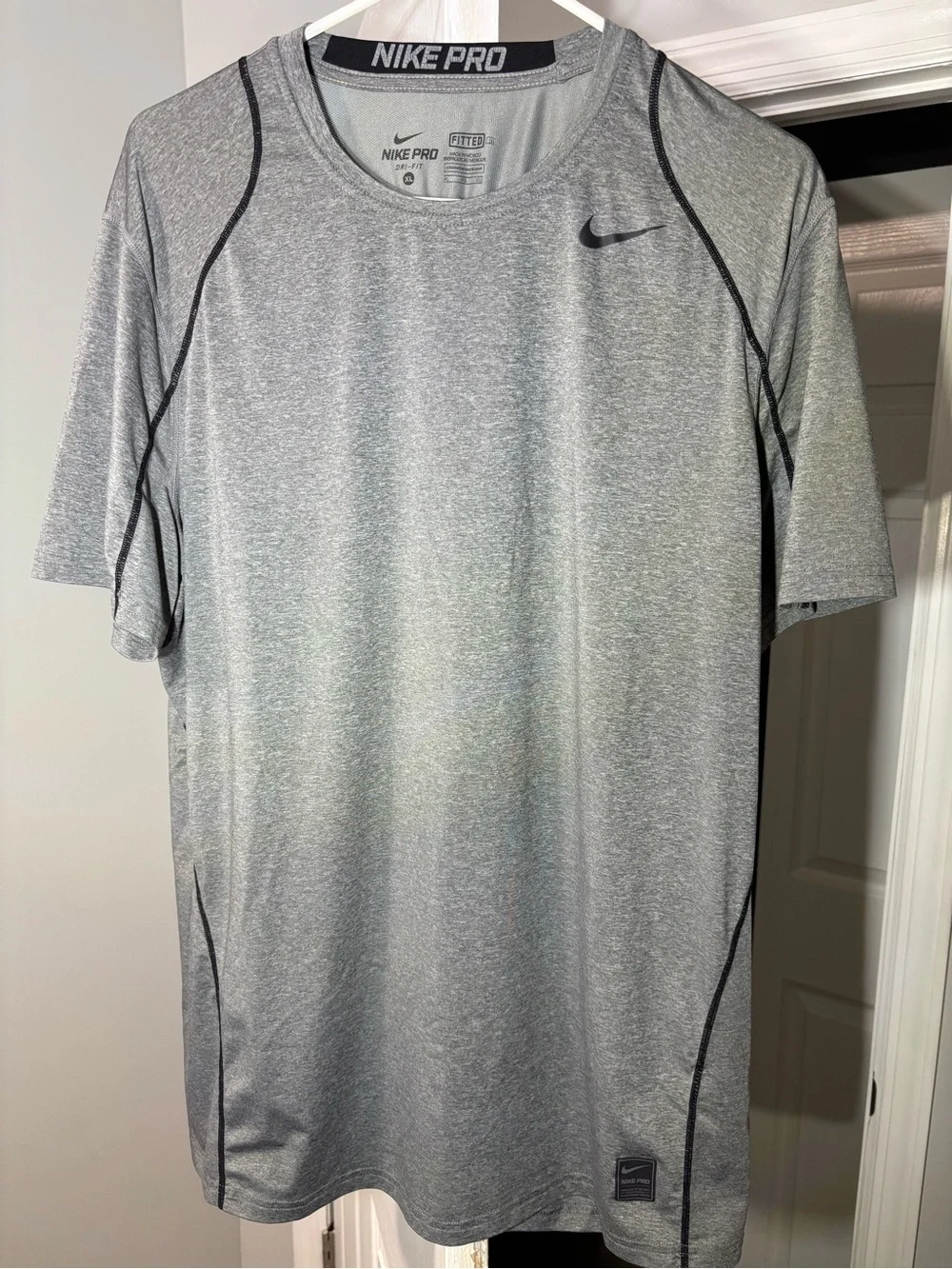 Nike Vintage Pro DriFit Mens Grey Fitted Performance Training Shirt Size XL